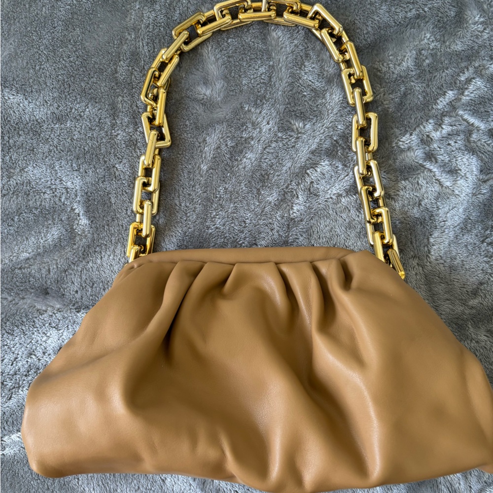 Elegant Tan Women's Bag with Gold Chain